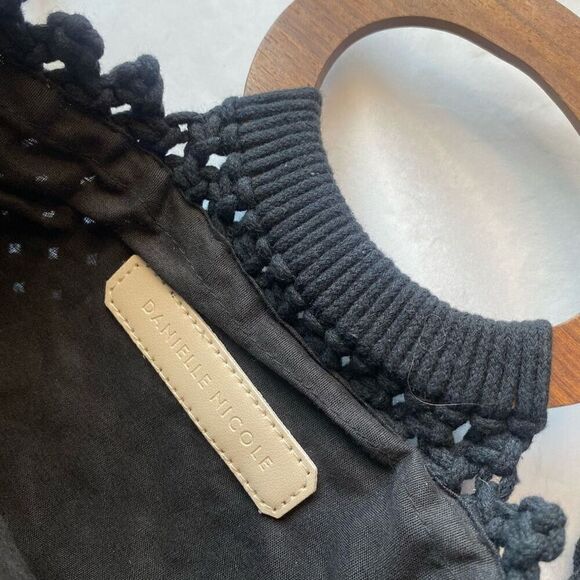 Anthropologie Danielle Nicole Black Boho Retro Macrame Bag Crossbody Tote Gypsy - Picture 3 of 7